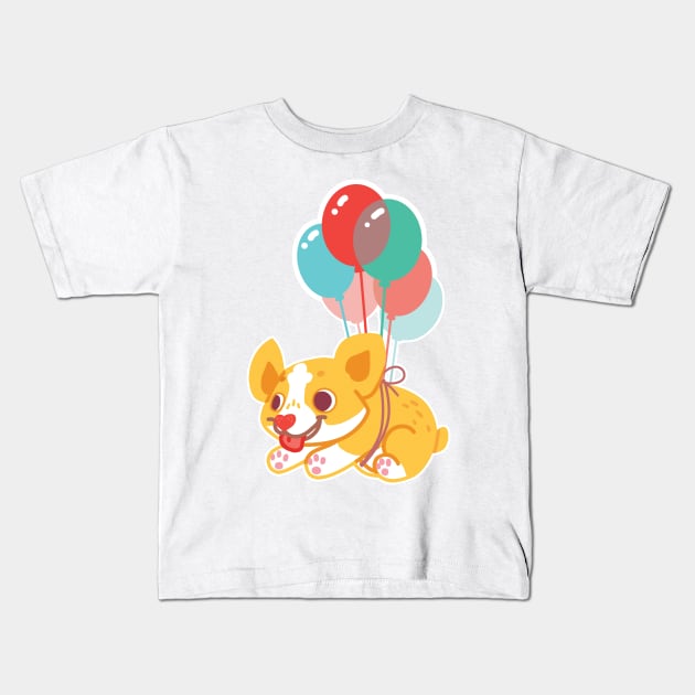 Balloon Corgi Kids T-Shirt by Mazzlebee